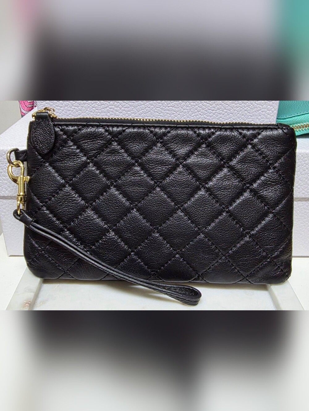 BEFEN Black Diamond Quilt Leather Wristlet